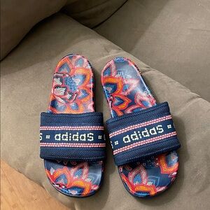 adidas Navy Floral Pattern Slide Sandals